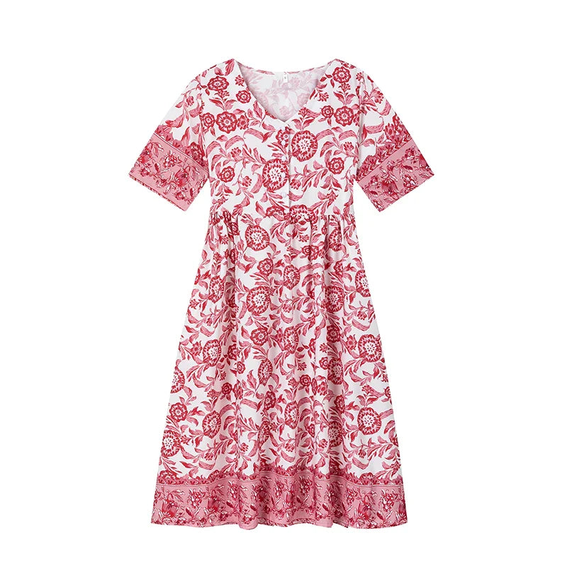 Dorte™ | V-hals Kjole med Flæseærmer og Blomstermønster
