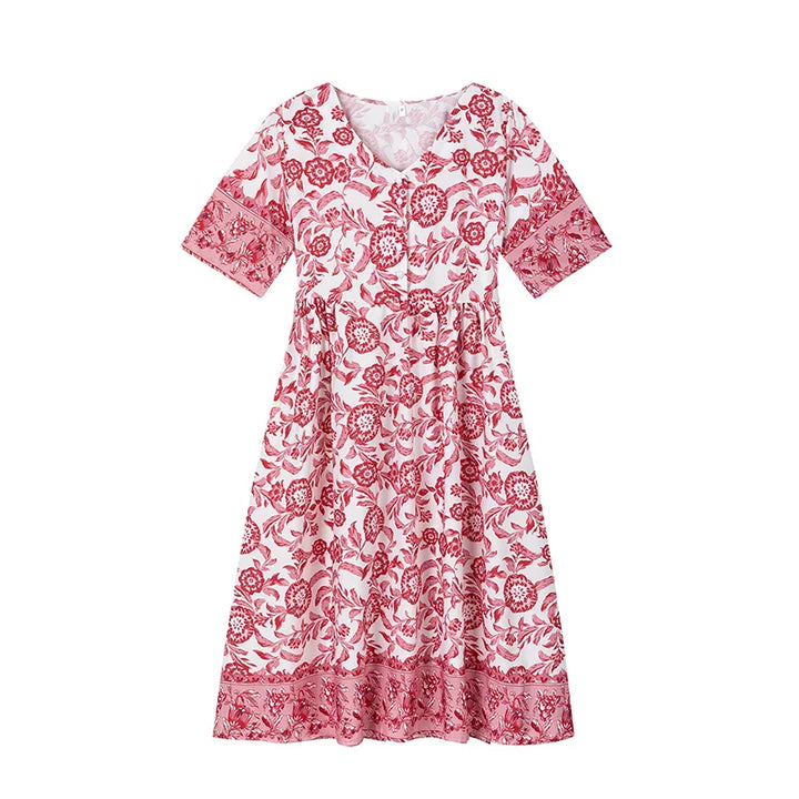 Dorte™ | V-hals Kjole med Flæseærmer og Blomstermønster