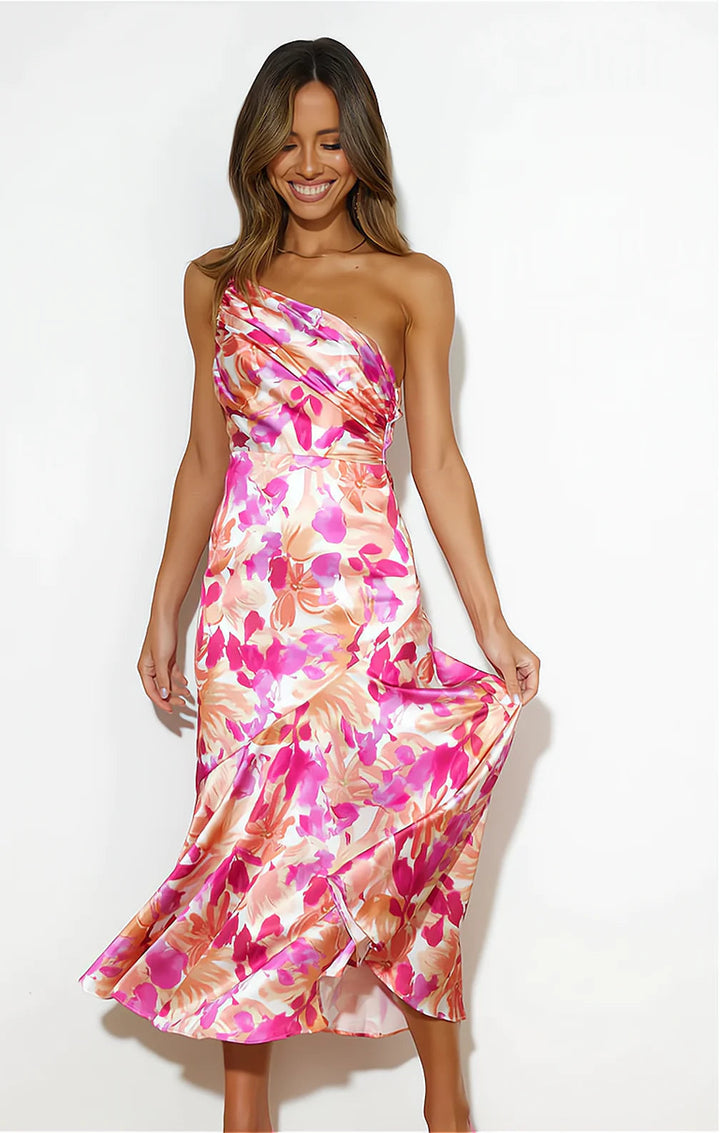 Gitte ™ | Blomsterkjole i satin